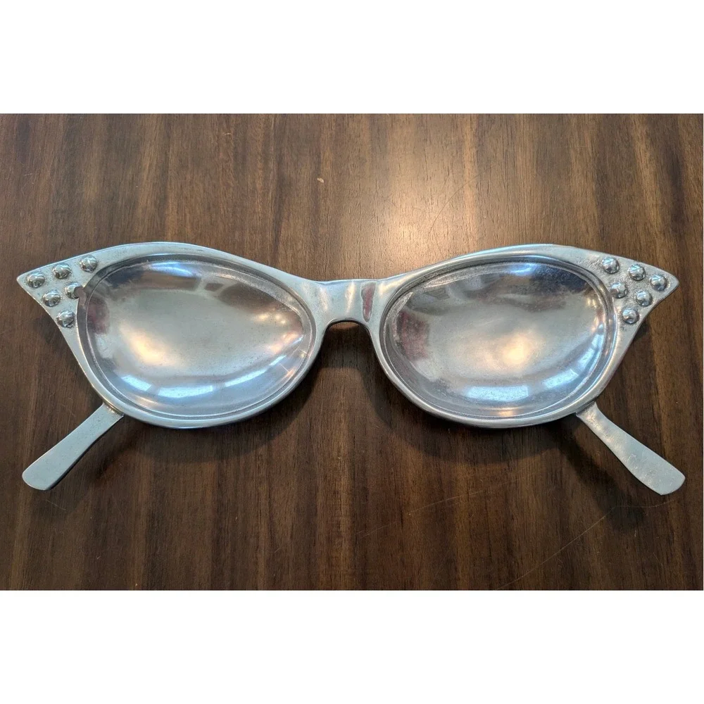 Mariposa Sunglasses Serving Tray Silver Aluminum Cat Eye Studded Retro Decor
